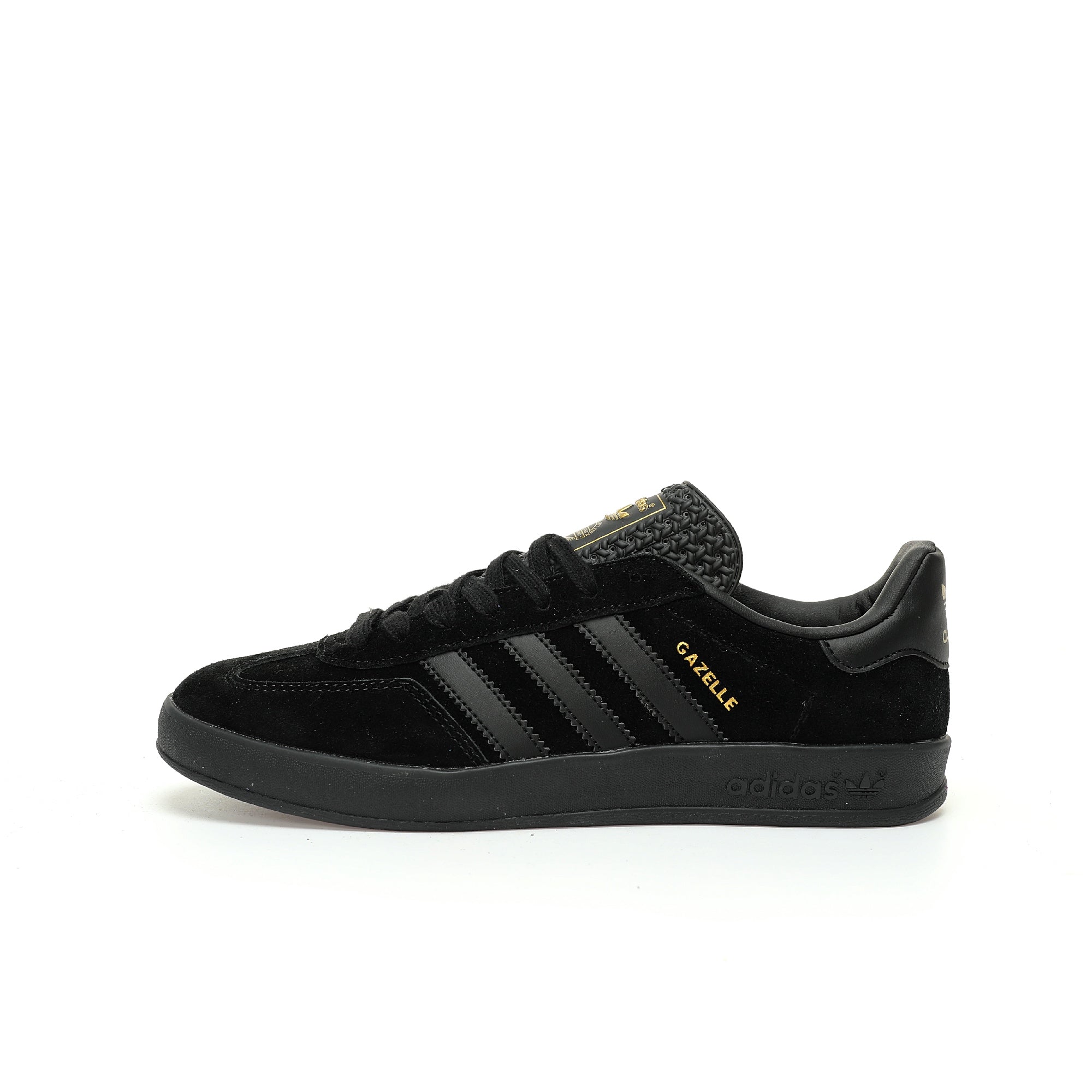 Adidas Originals Gazelle Indoor – All-Black / Gold Logo Suede Low-Top Sneakers