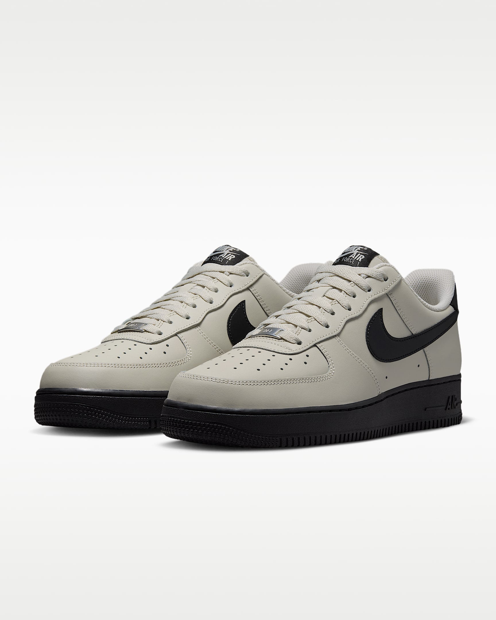Nike Air Force 1 '07 Light Bone Black Swoosh Sneakers