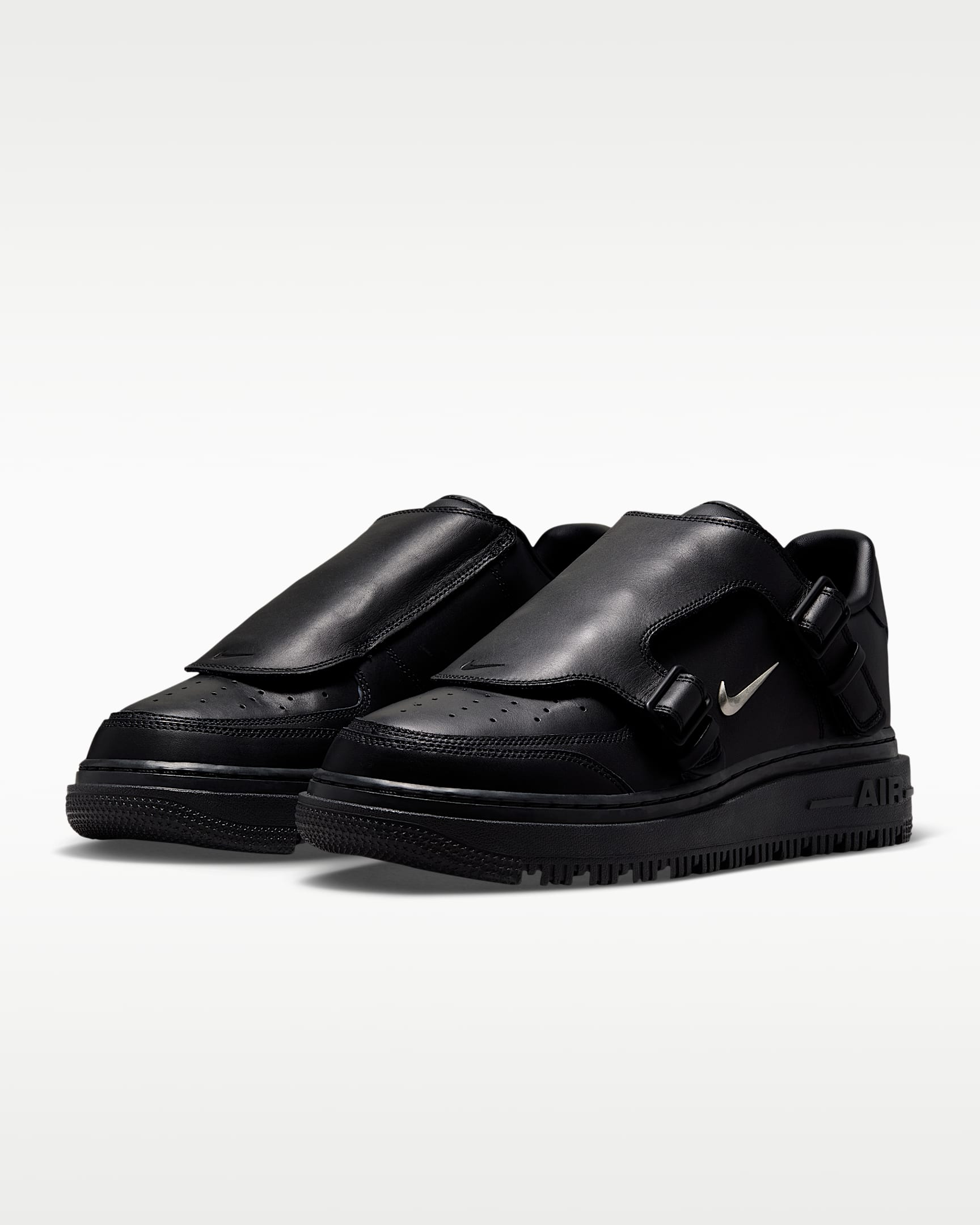 Nike Air Force 1 '07 Black Double Strap Metal Swoosh Sneakers