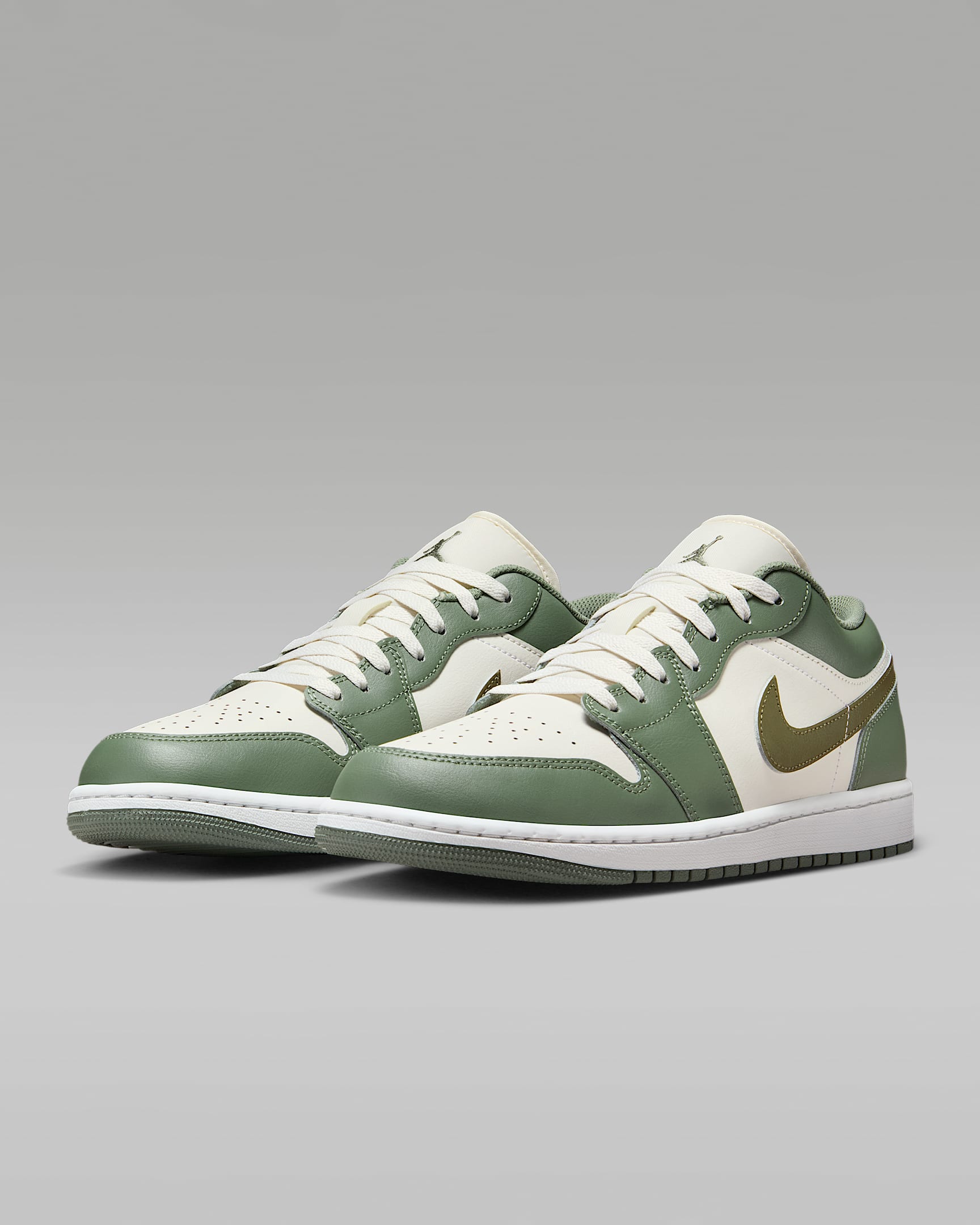 Air Jordan 1 Low OG Sail Medium Olive Leather Sneakers