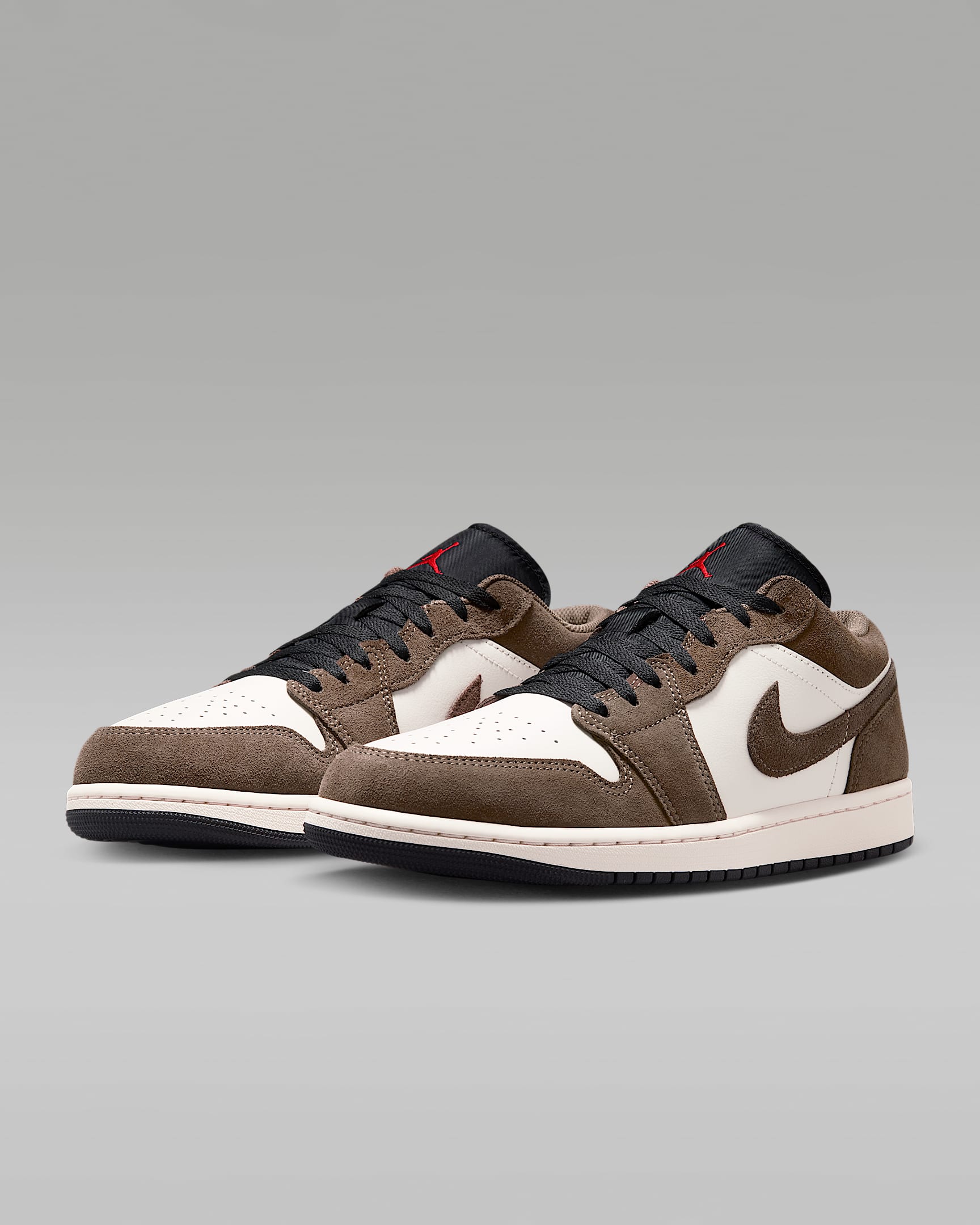 Air Jordan 1 Low Sail Dark Brown Suede Leather Sneakers