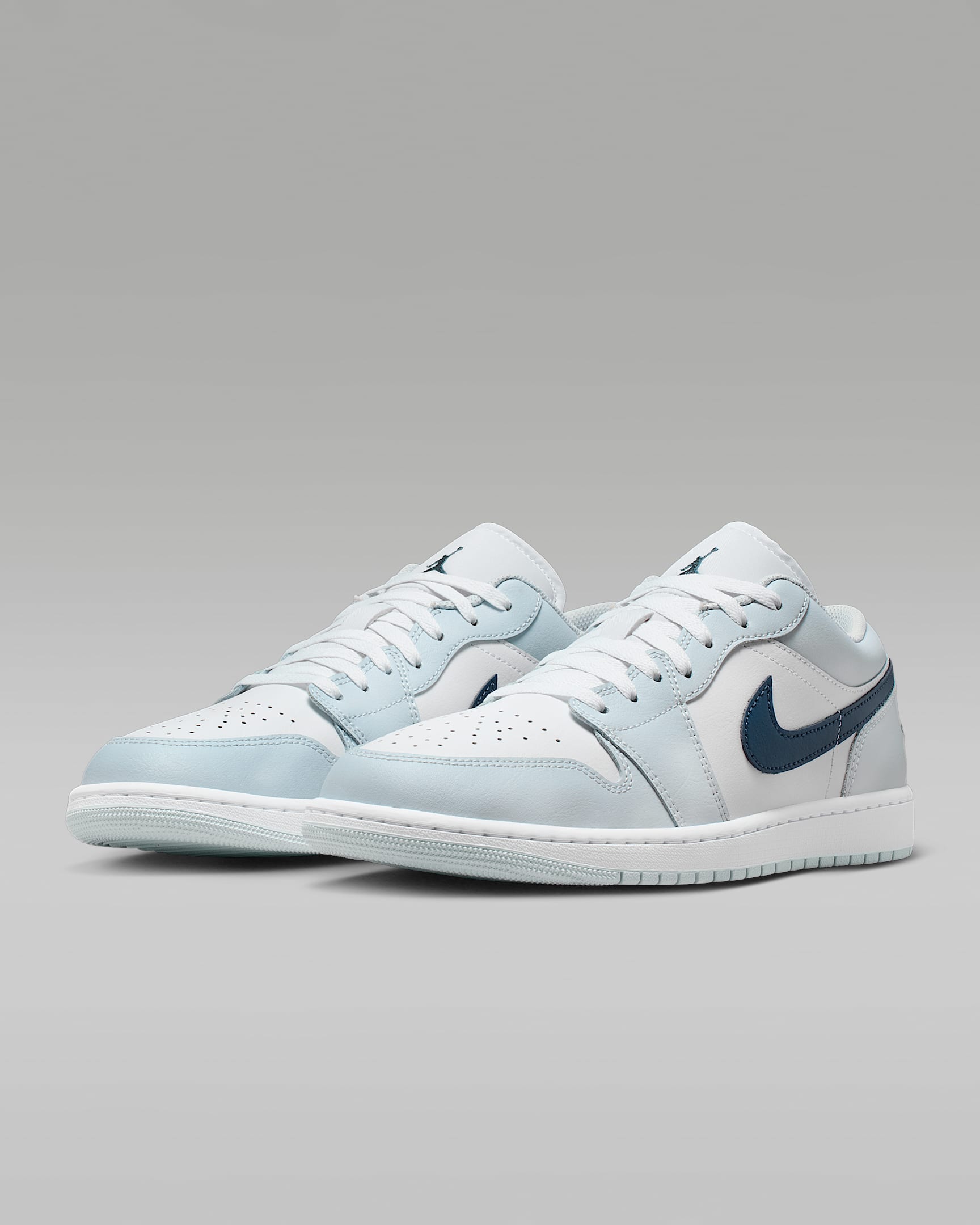 Air Jordan 1 Low White Ice Blue and Dark Navy Sneakers