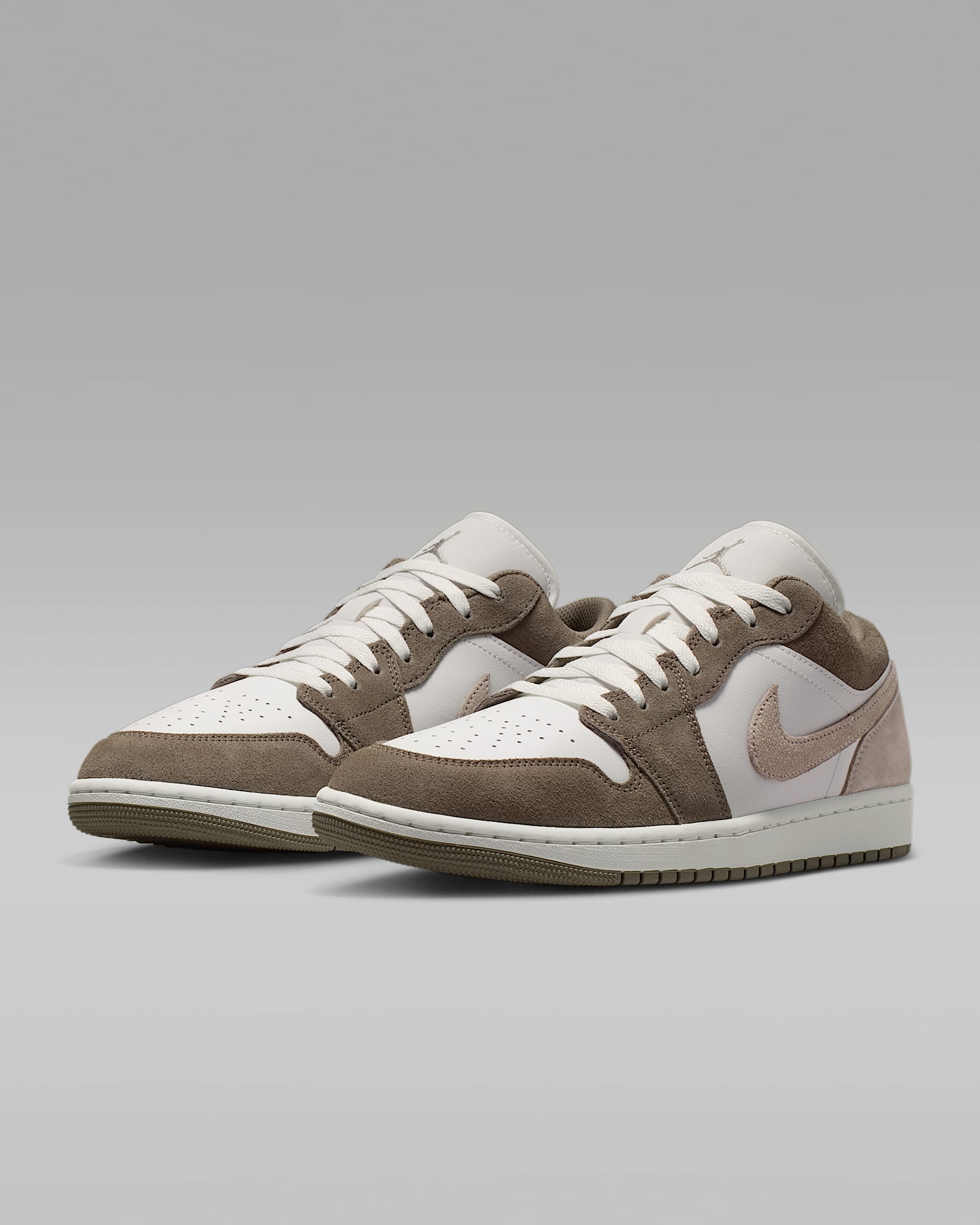 Air Jordan 1 Low White Medium Brown and Taupe Haze Sneakers