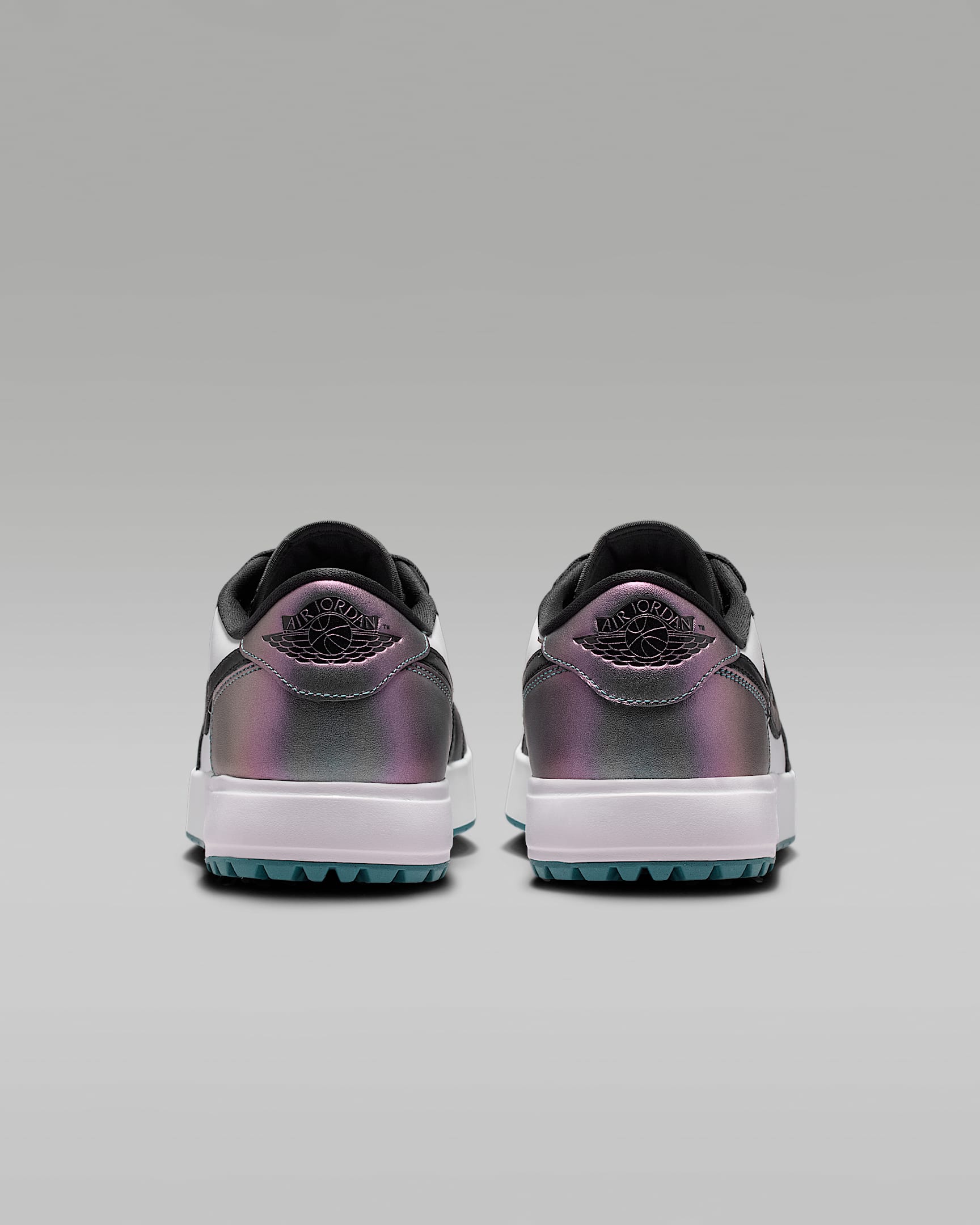 Air Jordan 1 Low G Golf White Black and Iridescent Teal Sneakers