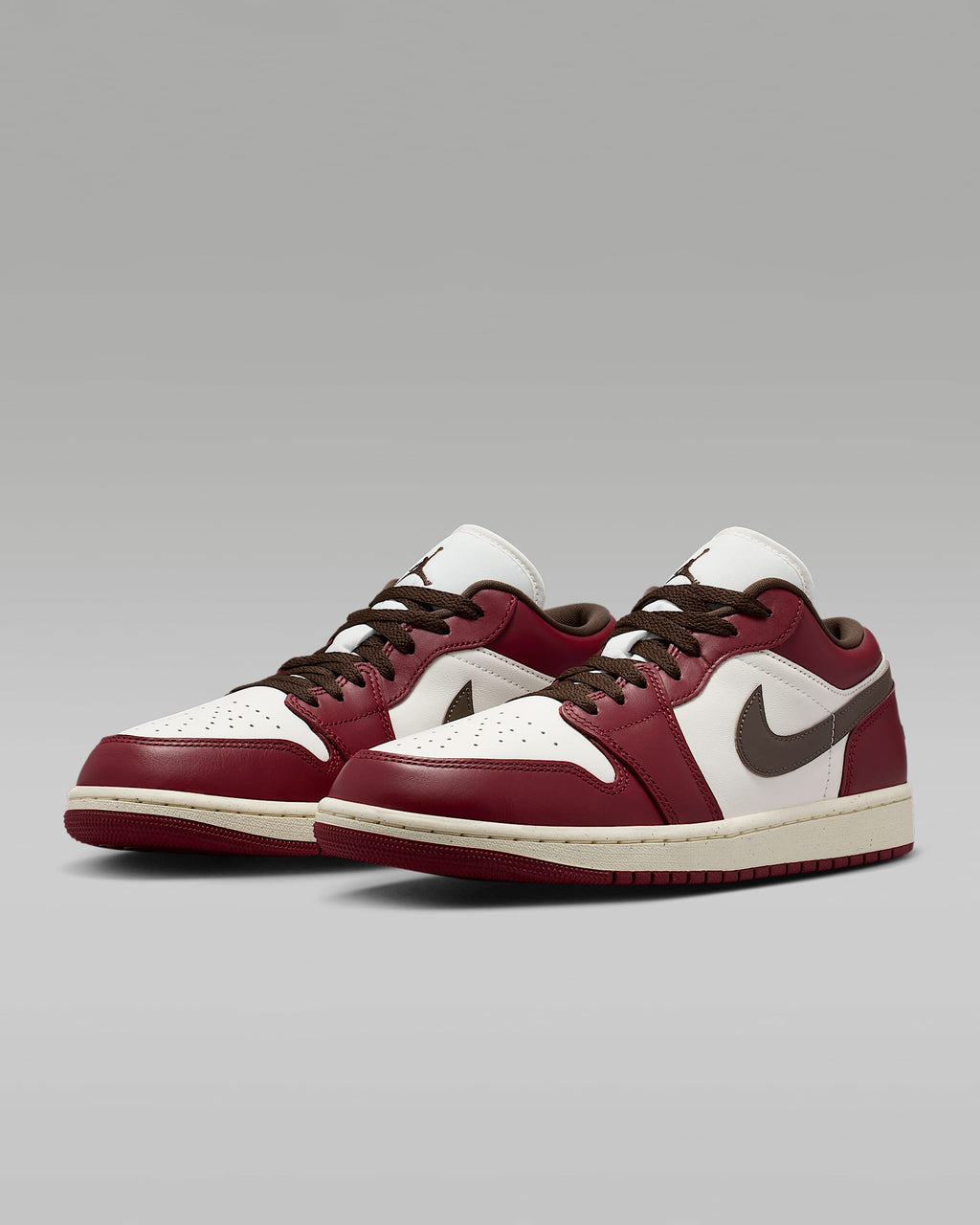 Air Jordan 1 Low OG Sail Burgundy Dark Brown Swoosh Leather Sneakers