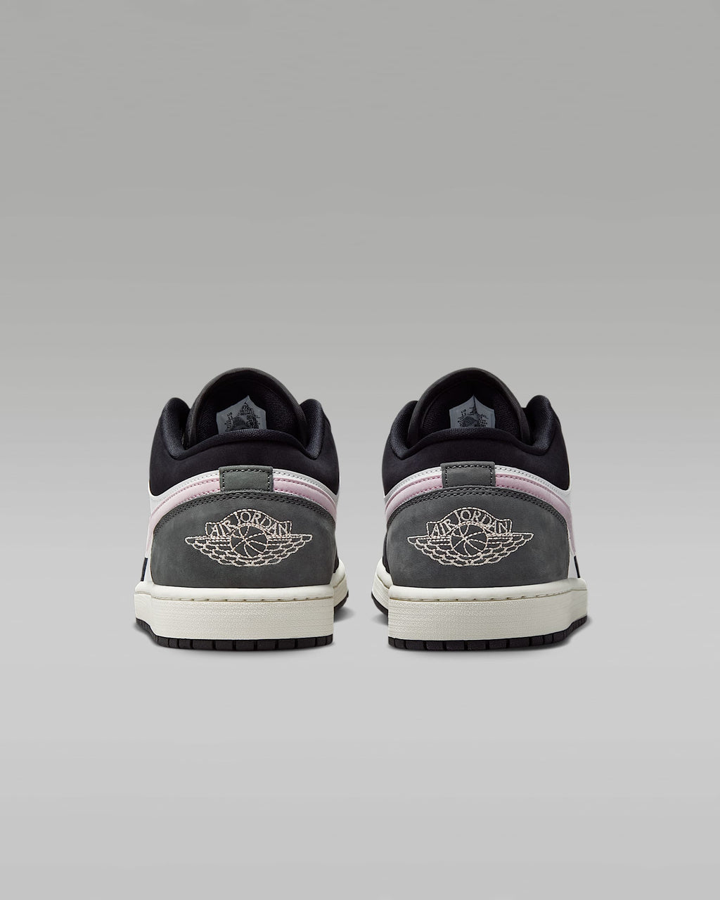 Air Jordan 1 Low Black White Medium Olive and Pink Foam Sneakers