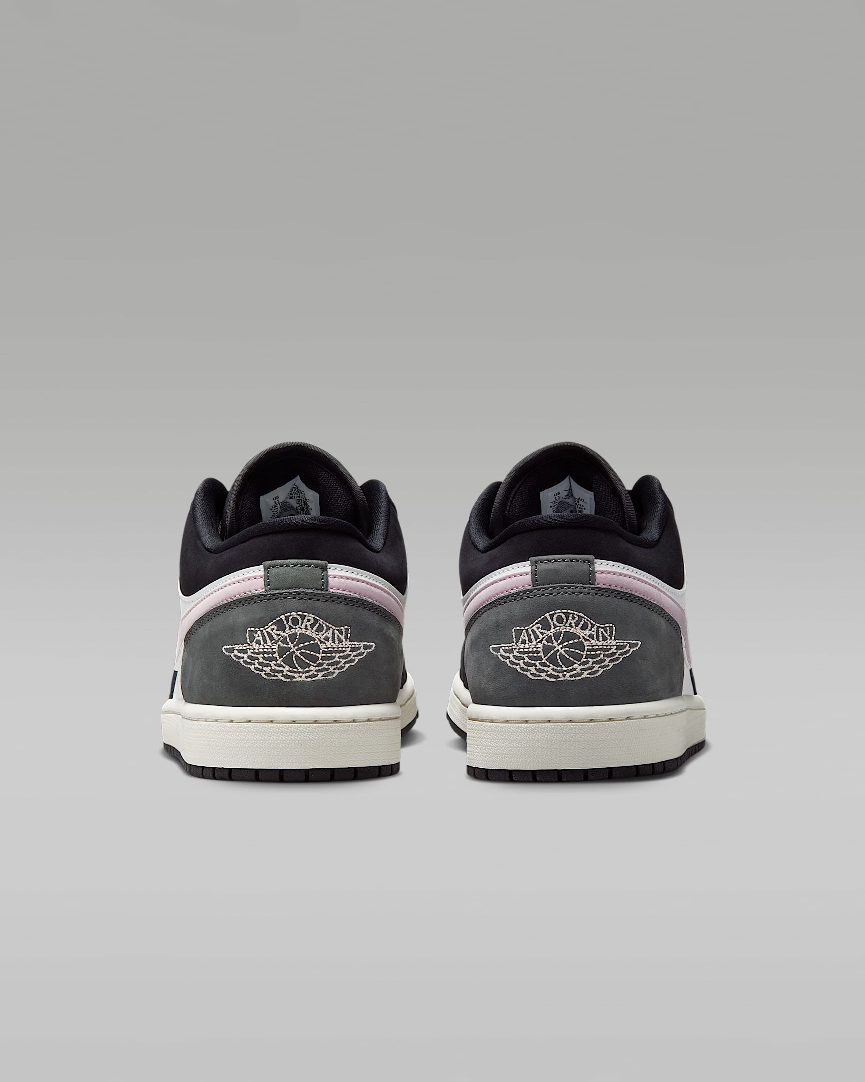 Air Jordan 1 Low Black White Medium Olive and Pink Foam Sneakers