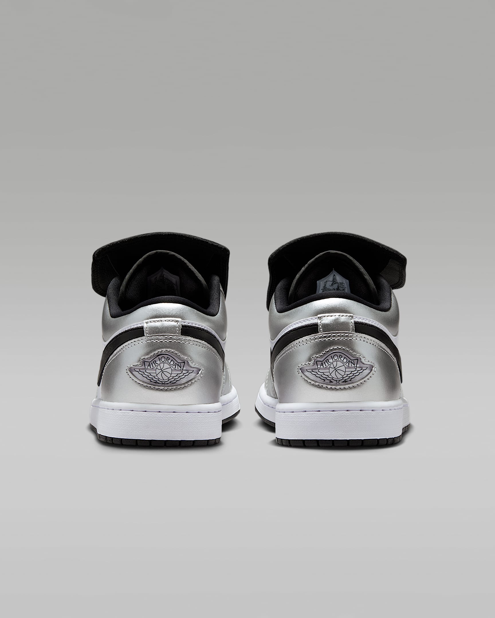 Air Jordan 1 Low FlyEase White Metallic Silver Black Leather Sneakers