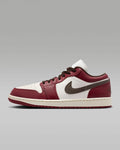 Air Jordan 1 Low OG Sail Burgundy Dark Brown Swoosh Leather Sneakers