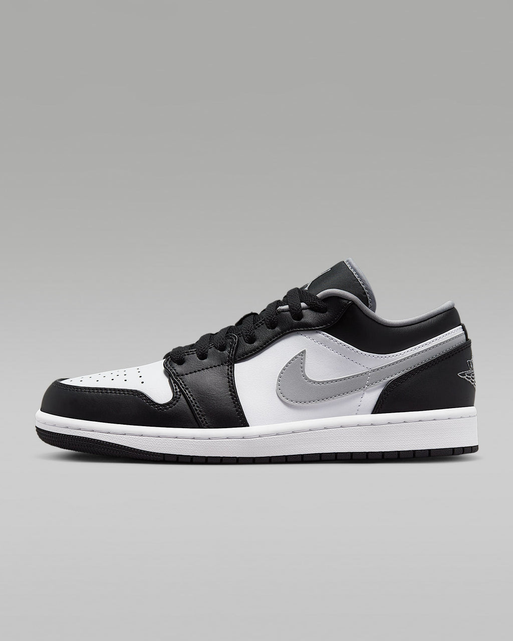 Air Jordan 1 Low OG Black White Grey Swoosh Leather Sneakers