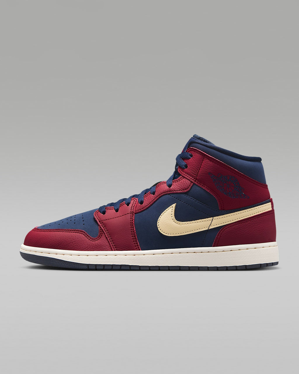 Air Jordan 1 Mid OG Navy Red Cream Swoosh Leather Sneakers