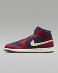 Air Jordan 1 Mid OG Navy Red Cream Swoosh Leather Sneakers