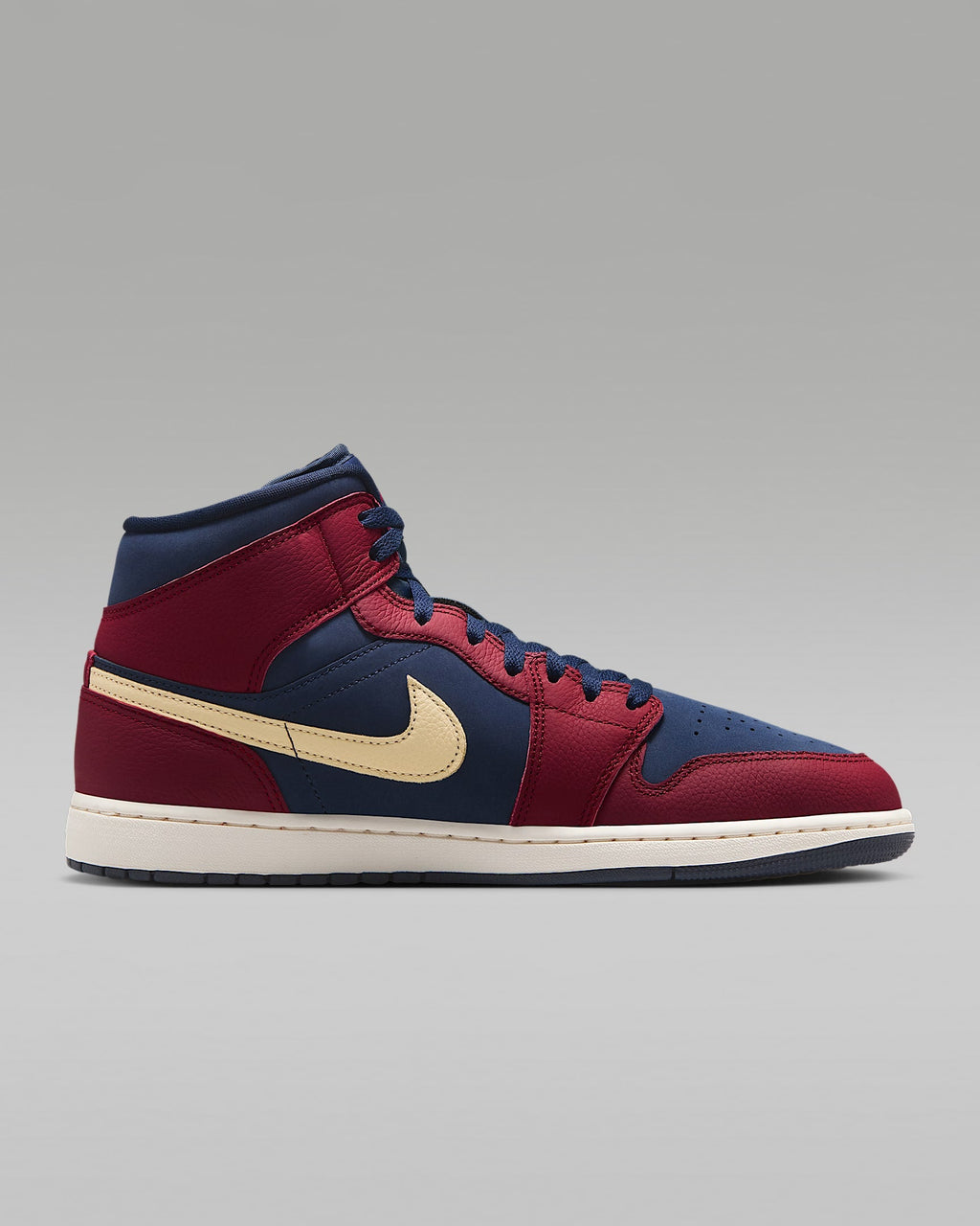 Air Jordan 1 Mid OG Navy Red Cream Swoosh Leather Sneakers
