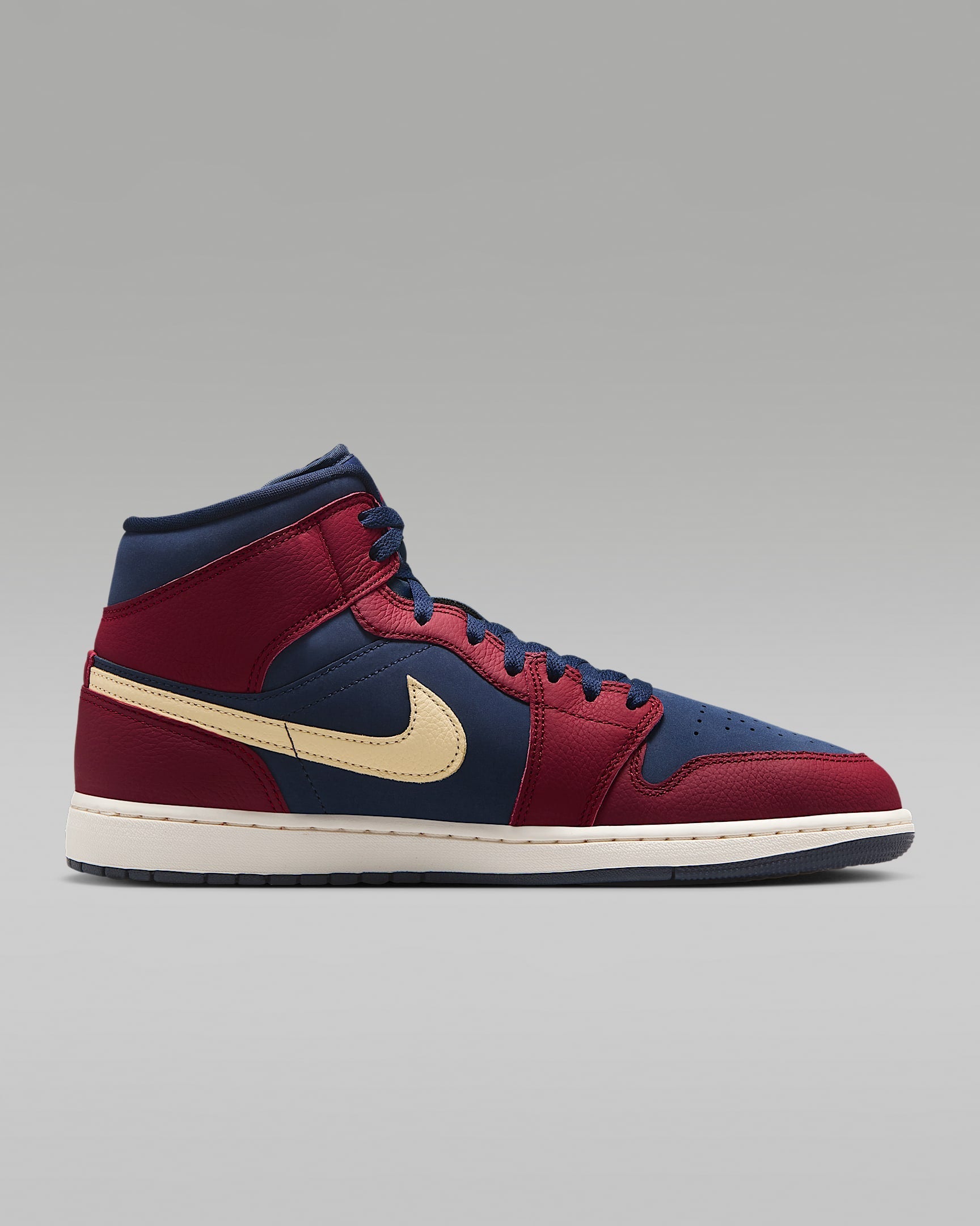 Air Jordan 1 Mid OG Navy Red Cream Swoosh Leather Sneakers