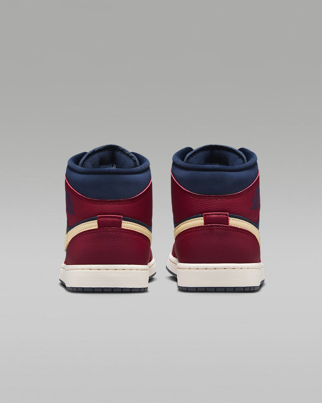 Air Jordan 1 Mid OG Navy Red Cream Swoosh Leather Sneakers