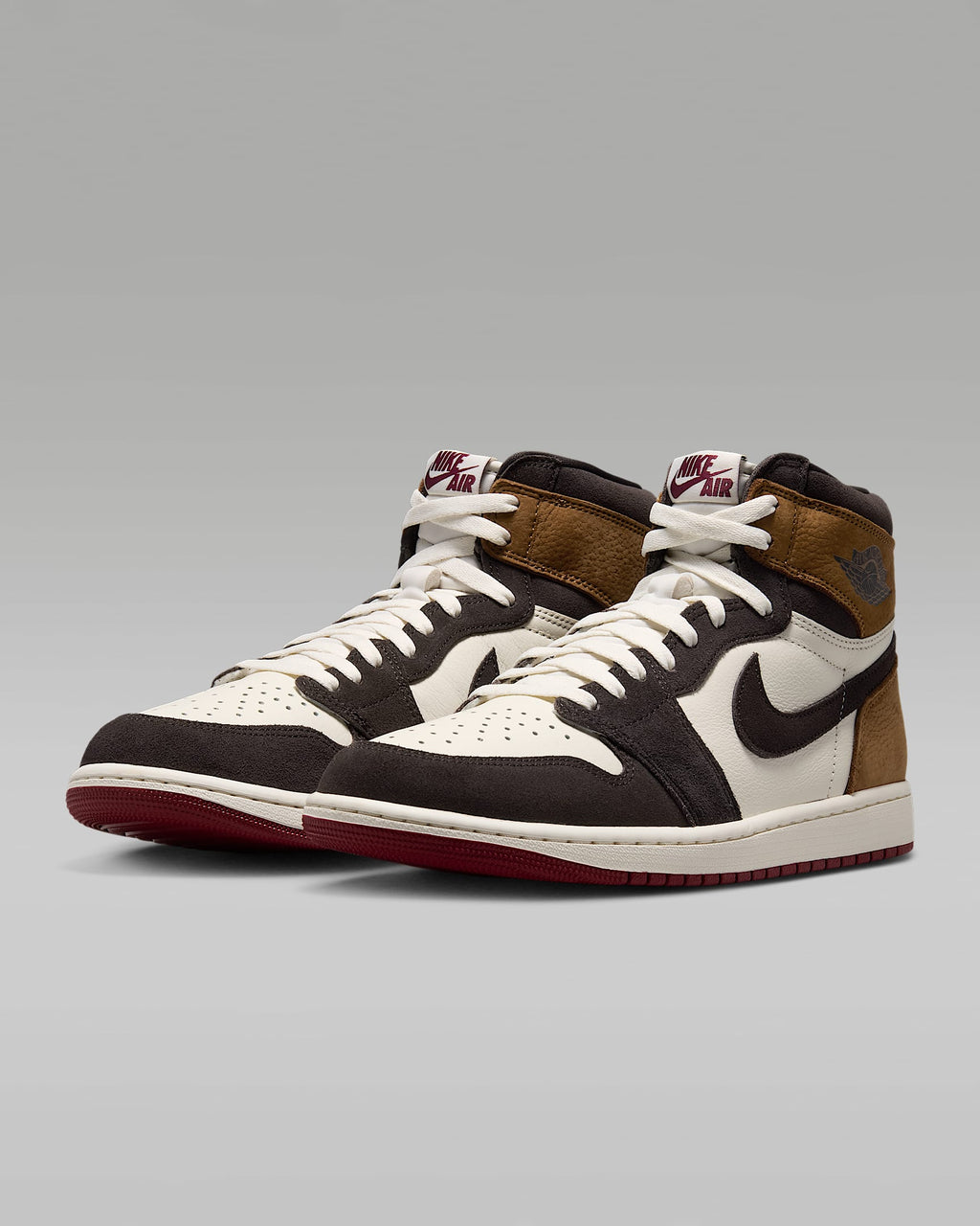 Air Jordan 1 High OG Sail Black Ochre Red Outsole Leather Sneakers