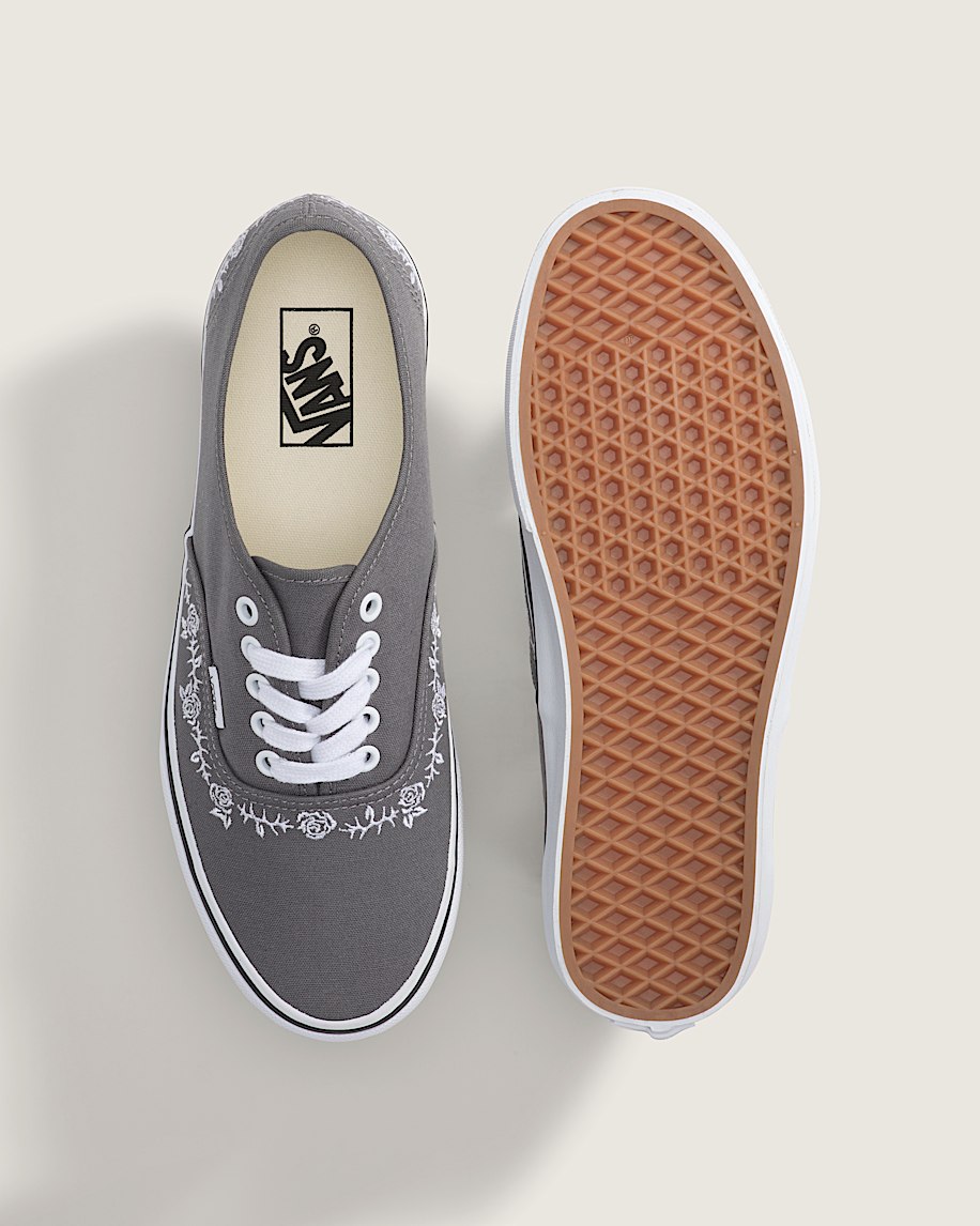 Vans Authentic Gray White Rose Embroidery
