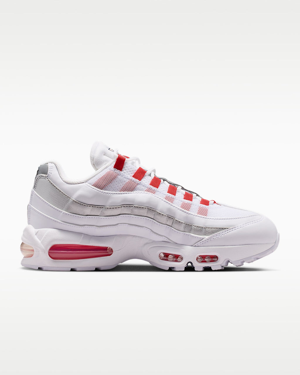 Nike Air Max 95 – White / Silver / Red Mesh Athletic Sneakers