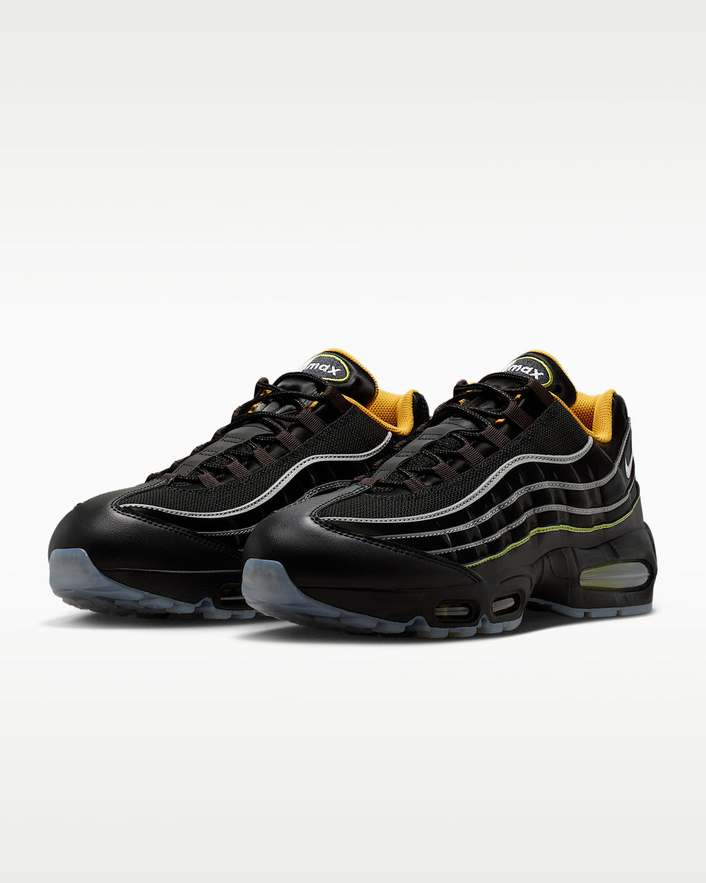 Nike Air Max 95 – Black / Yellow Leather Mesh Athletic Sneakers