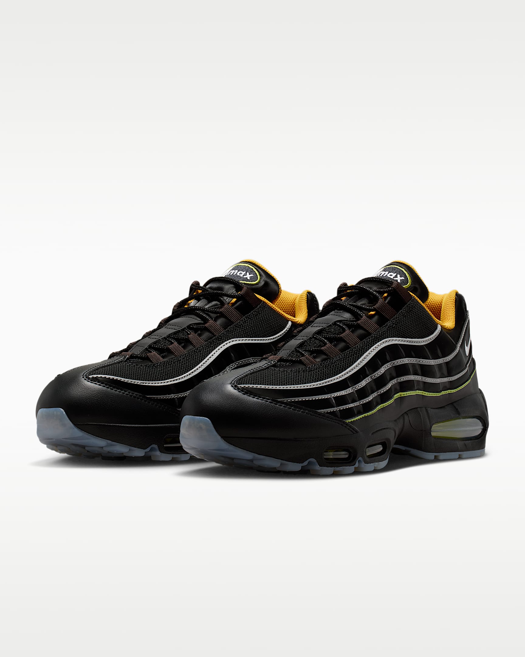 Nike Air Max 95 – Black / Yellow Leather Mesh Athletic Sneakers