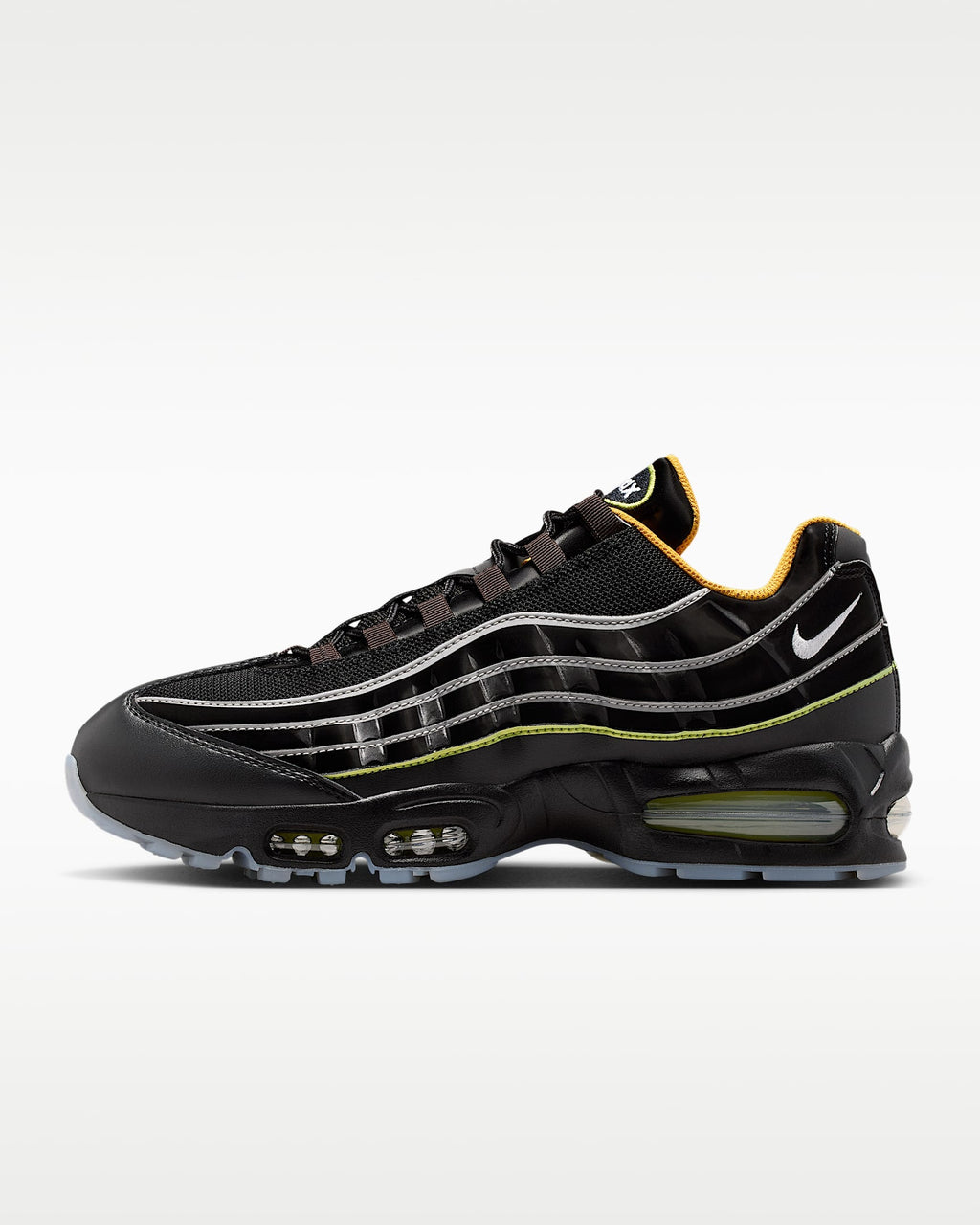 Nike Air Max 95 – Black / Yellow Leather Mesh Athletic Sneakers