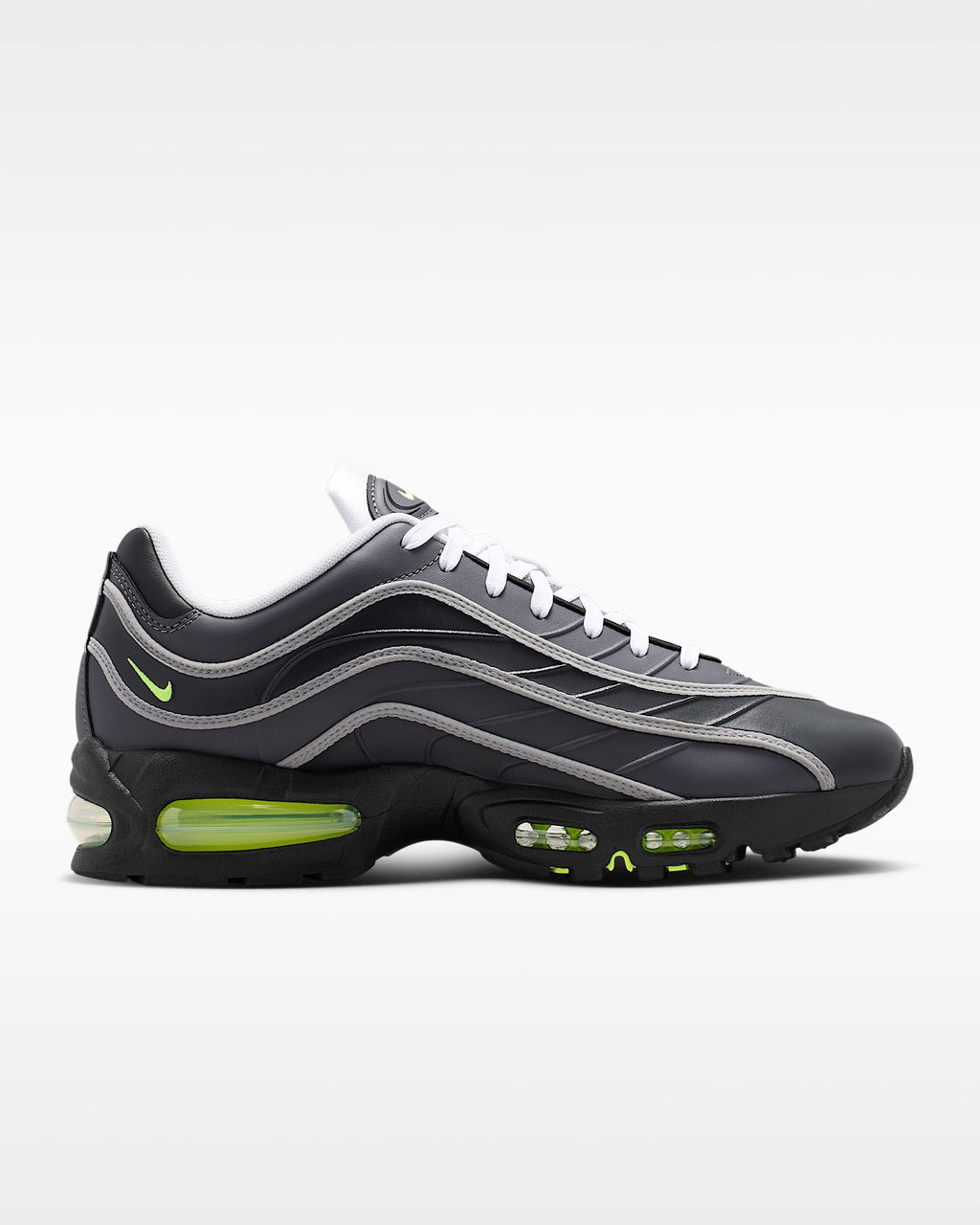 Nike Air Max 95 – Dark Grey / Volt Leather Athletic Sneakers