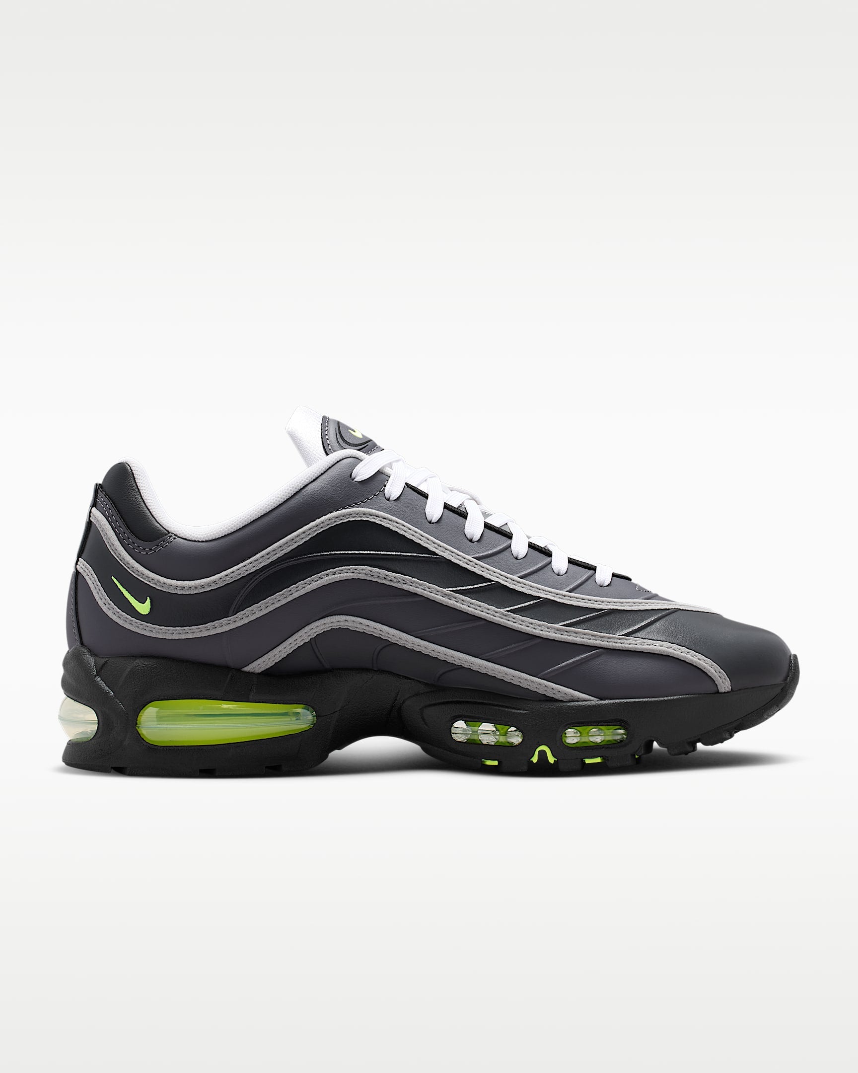 Nike Air Max 95 – Dark Grey / Volt Leather Athletic Sneakers