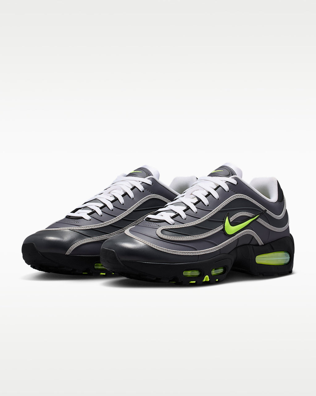 Nike Air Max 95 – Dark Grey / Volt Leather Athletic Sneakers