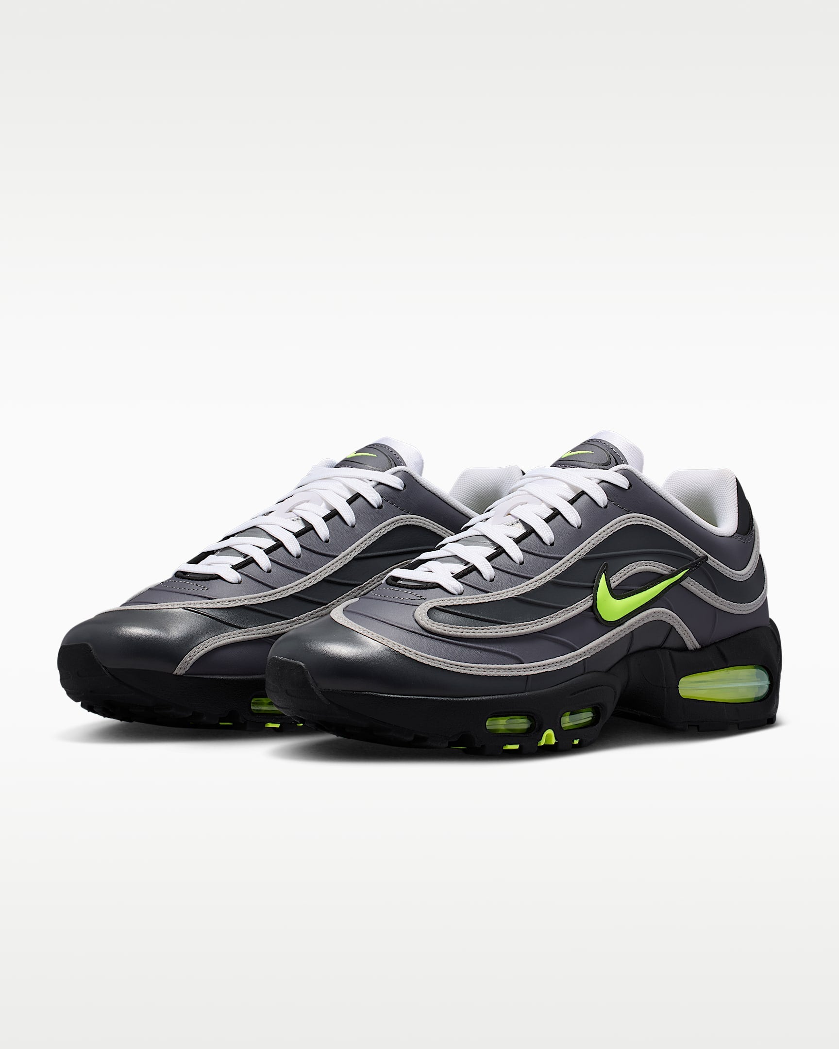 Nike Air Max 95 – Dark Grey / Volt Leather Athletic Sneakers