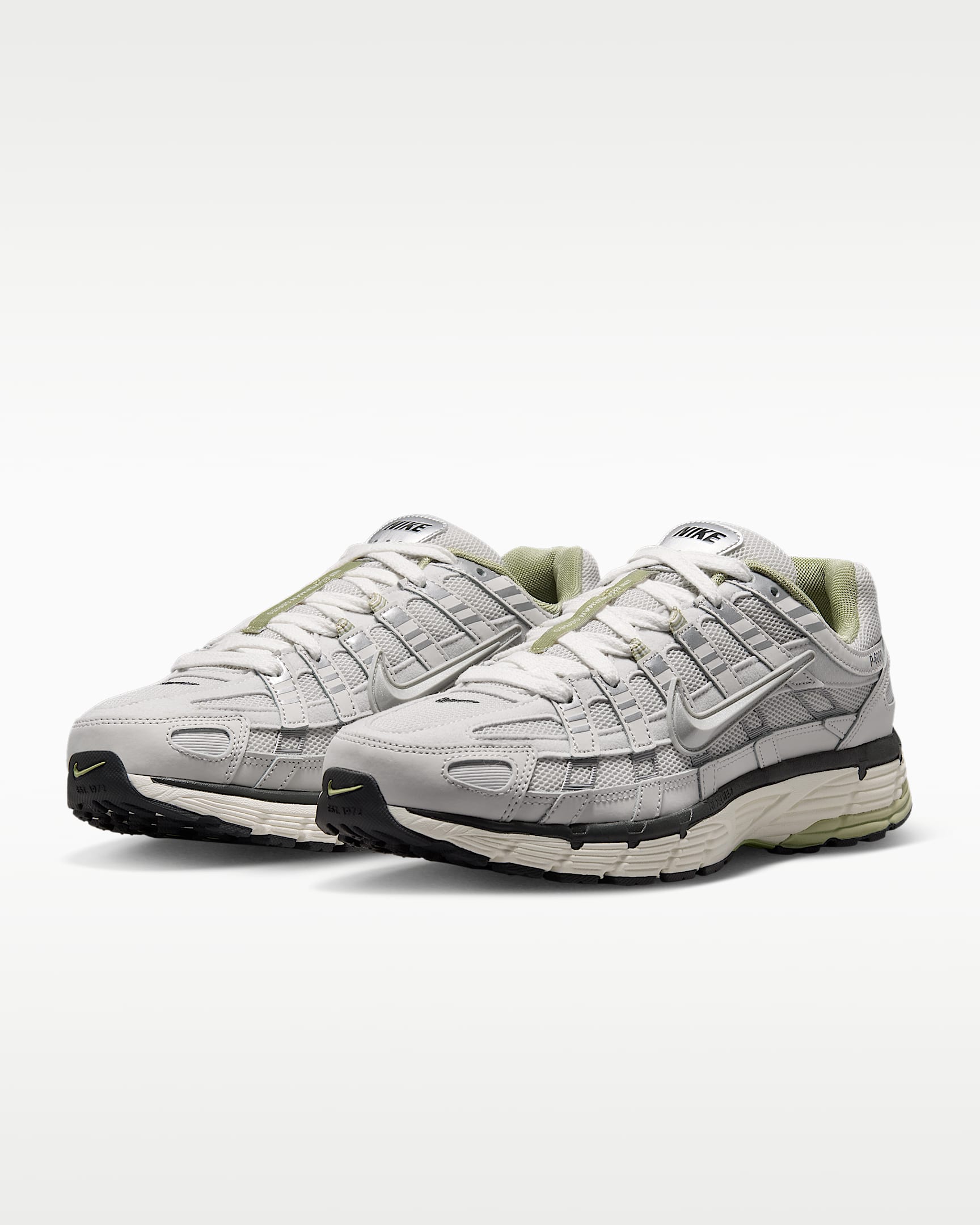 Nike P-6000 – Light Grey / Silver / Green Mesh Athletic Sneakers