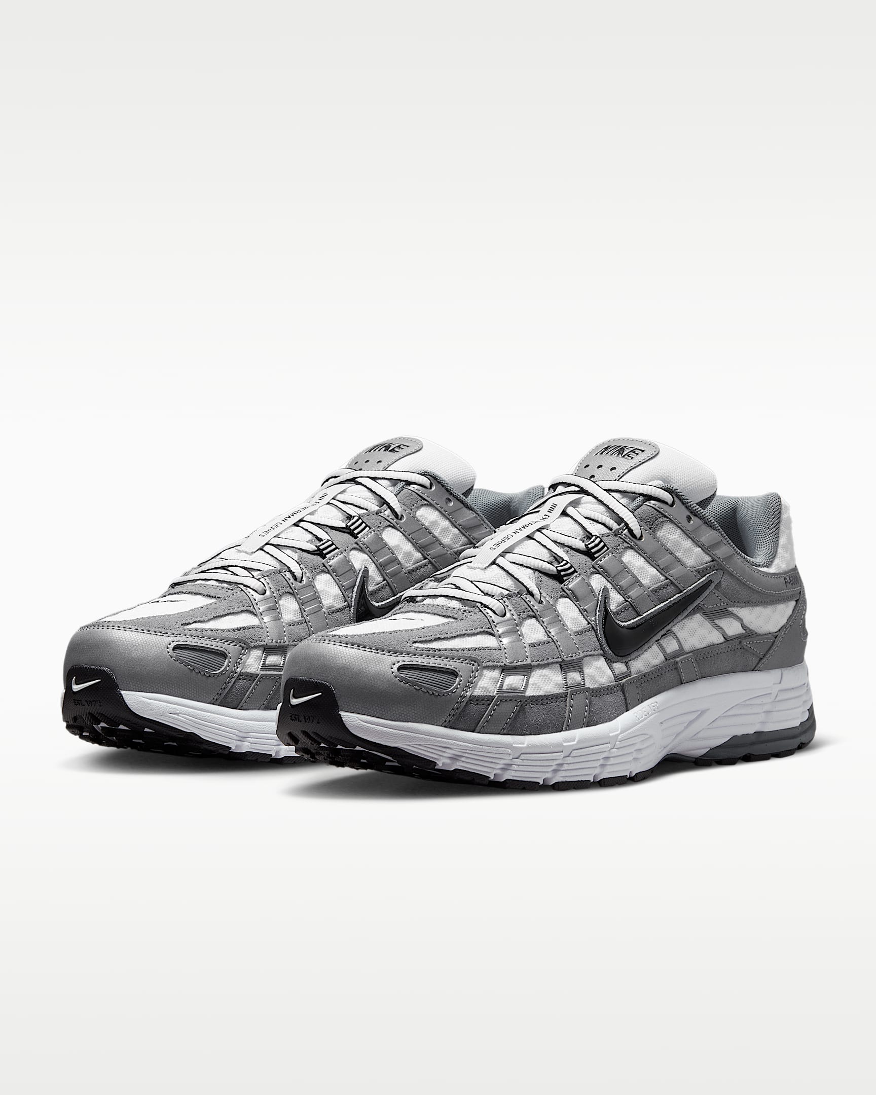 Nike P-6000 – Grey / White / Black Suede Mesh Athletic Sneakers