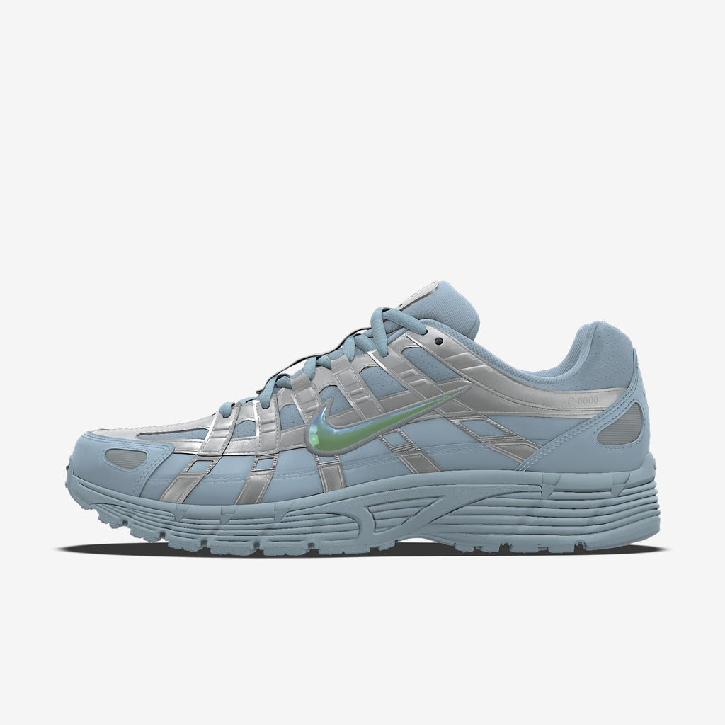 Nike P-6000 – Light Blue / Metallic Silver / Iridescent Swoosh Mesh Athletic Sneakers