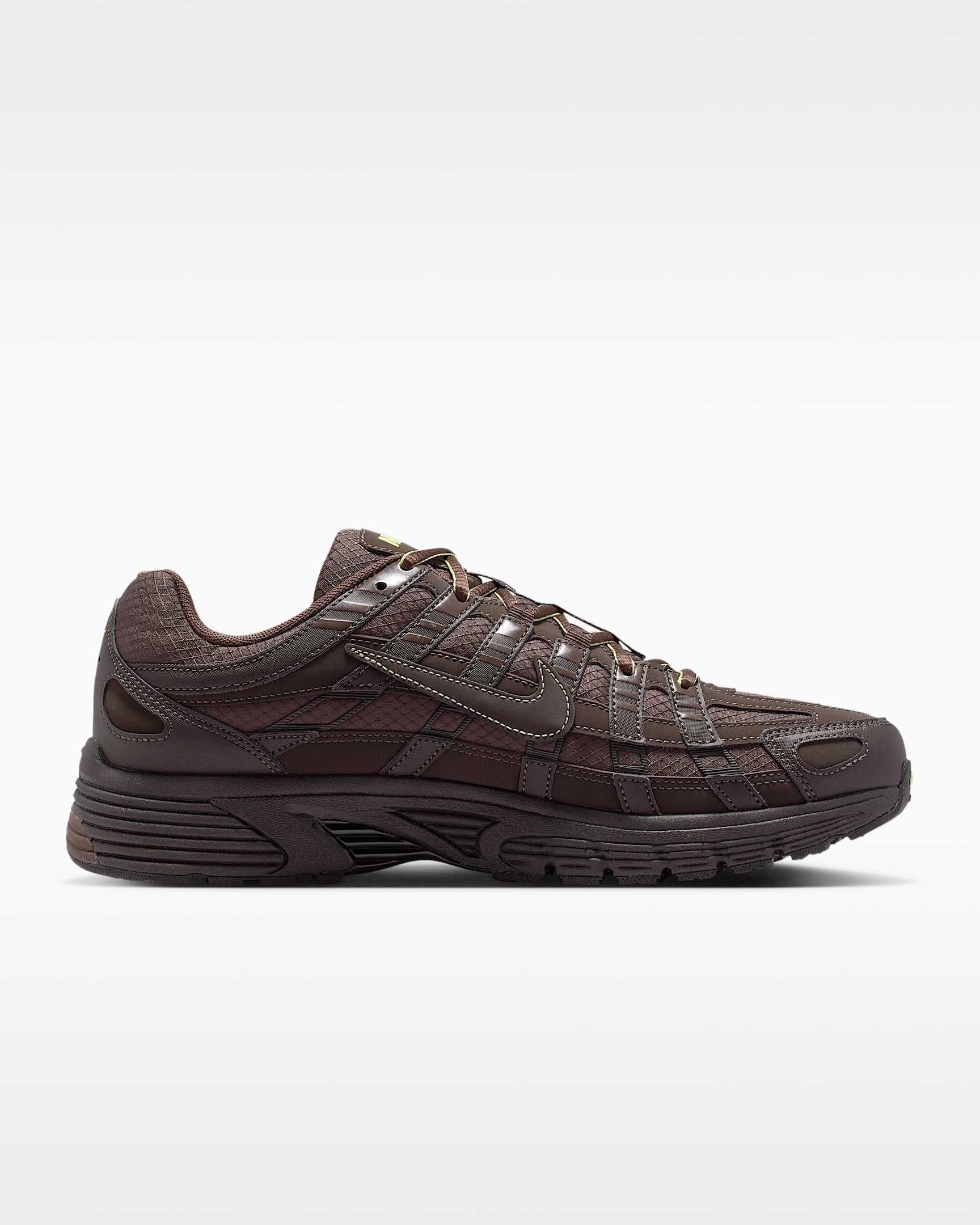 Nike P-6000 – Dark Brown / Yellow Mesh Athletic Sneakers