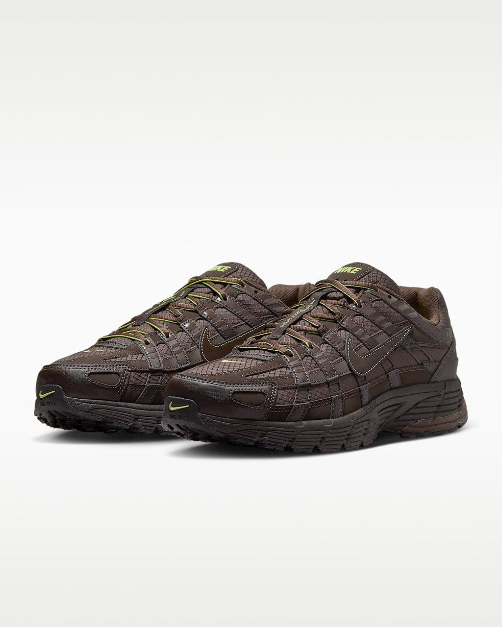Nike P-6000 – Dark Brown / Yellow Mesh Athletic Sneakers