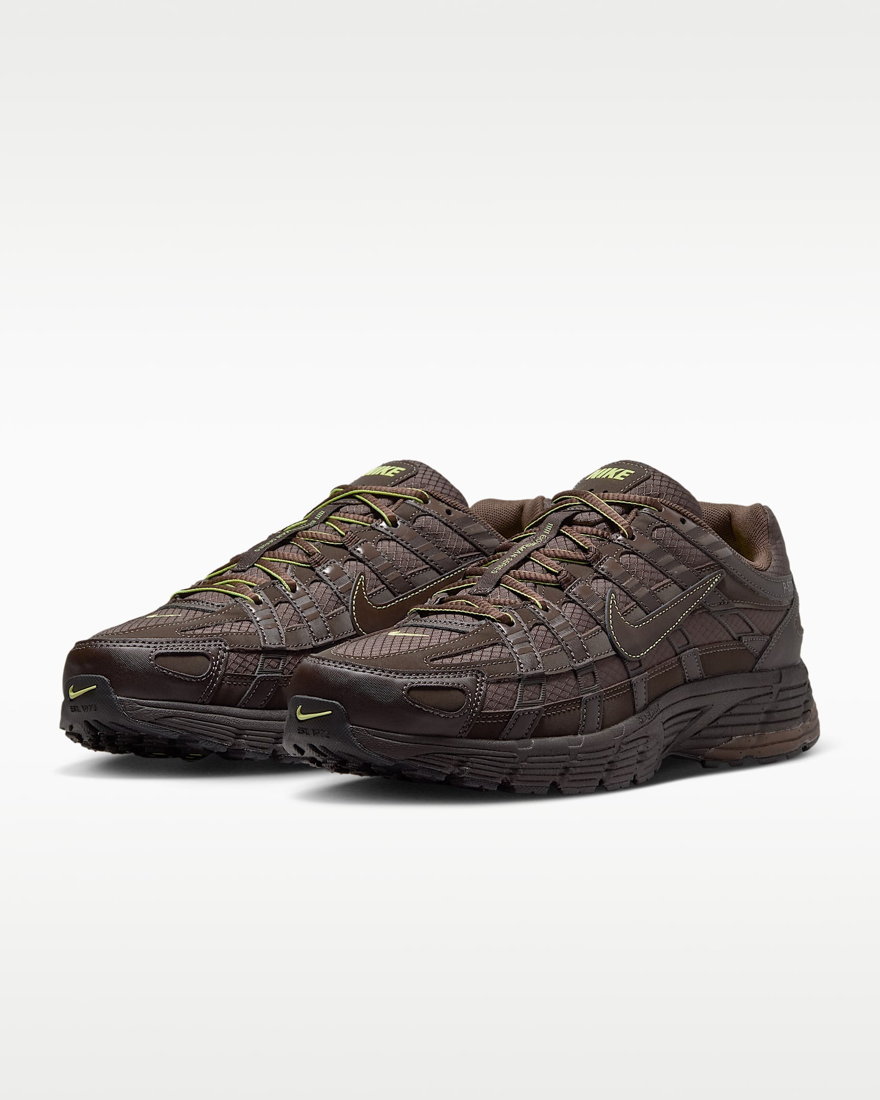 Nike P-6000 – Dark Brown / Yellow Mesh Athletic Sneakers