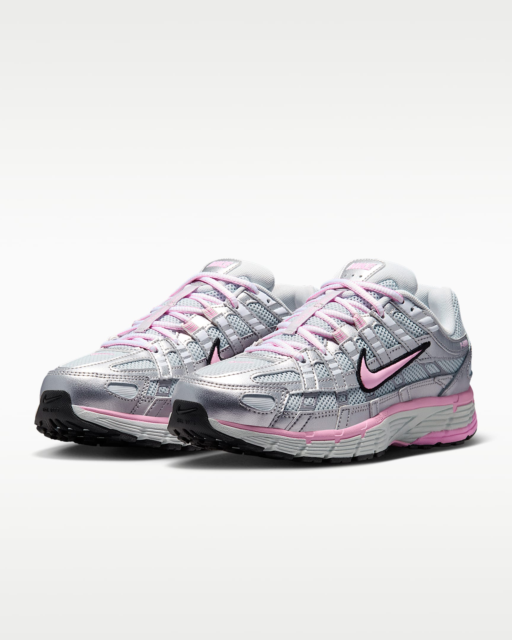 Nike P-6000 – Metallic Silver / Pink Mesh Athletic Sneakers