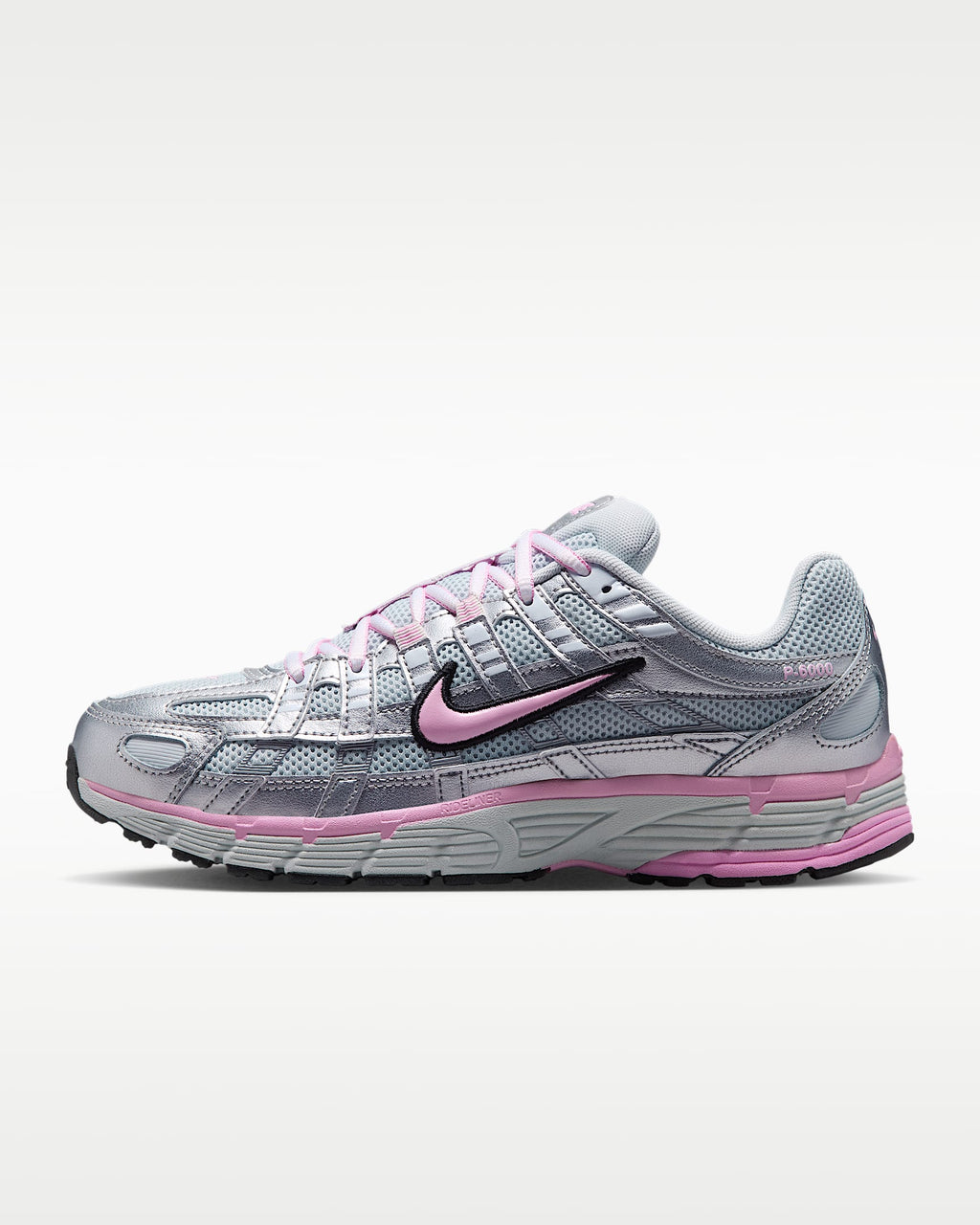 Nike P-6000 – Metallic Silver / Pink Mesh Athletic Sneakers