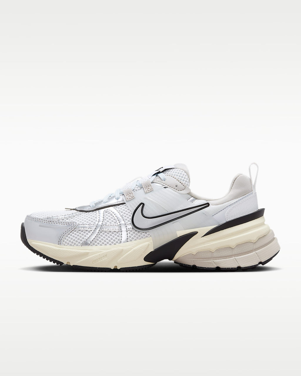 Nike V2K Run – White / Silver / Black Mesh Athletic Sneakers