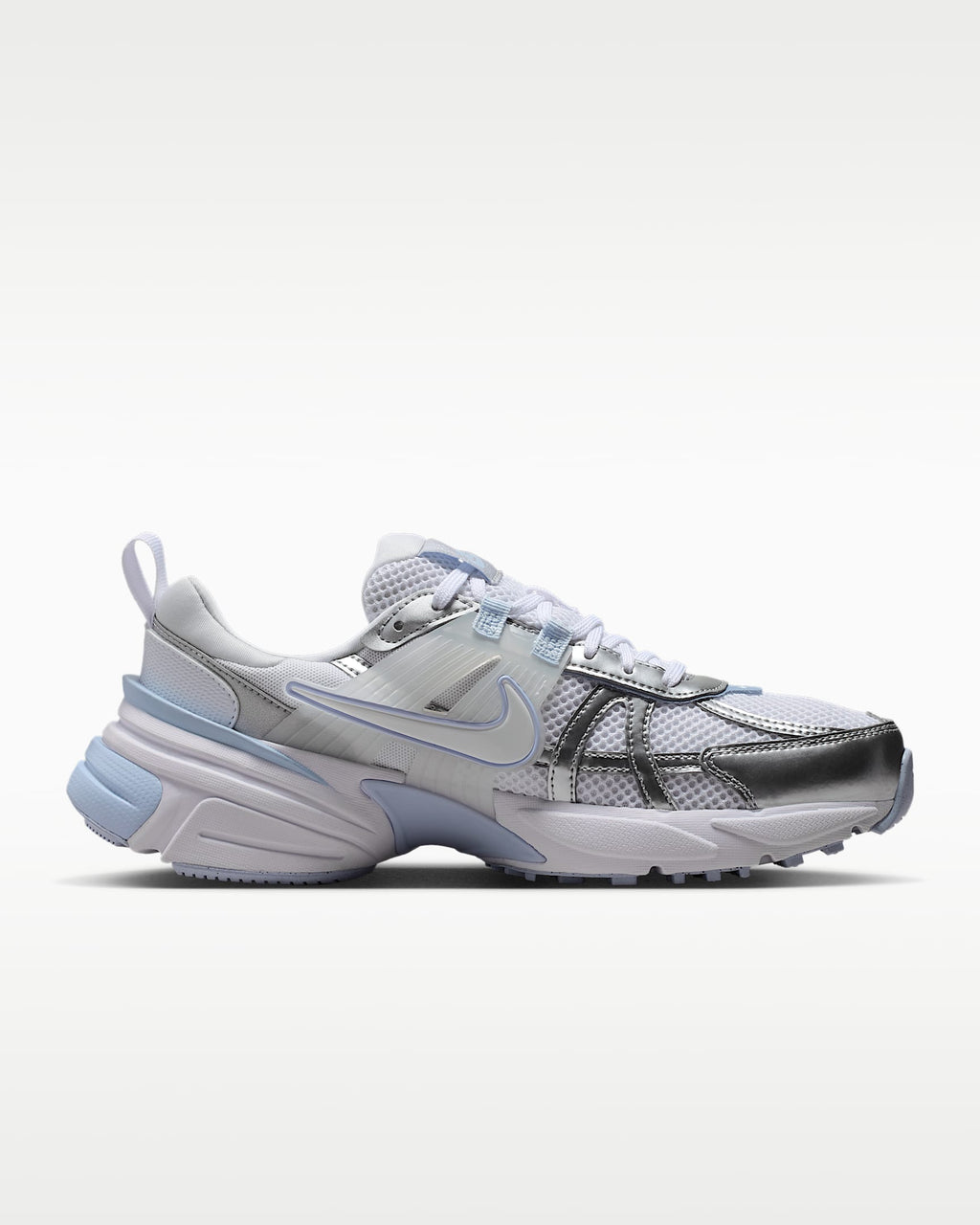Nike V2K Run – White / Silver / Light Blue Mesh Athletic Sneakers