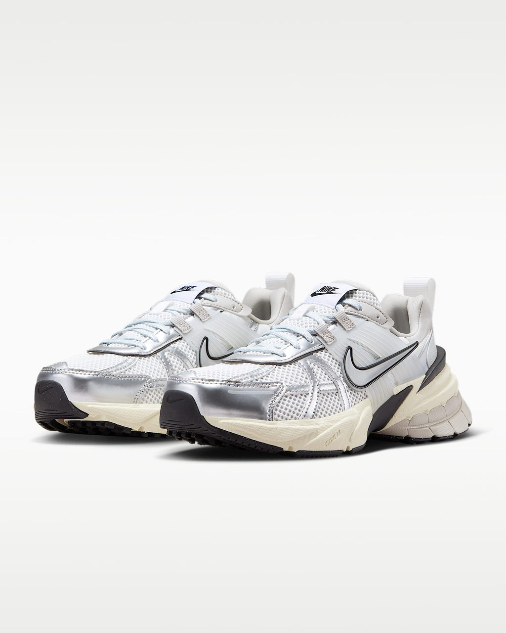 Nike V2K Run – White / Silver / Black Mesh Athletic Sneakers
