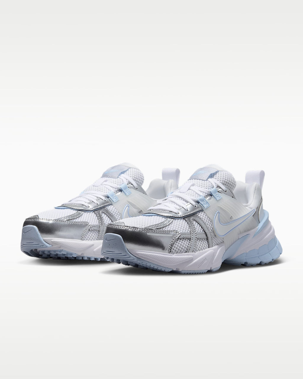 Nike V2K Run – White / Silver / Light Blue Mesh Athletic Sneakers