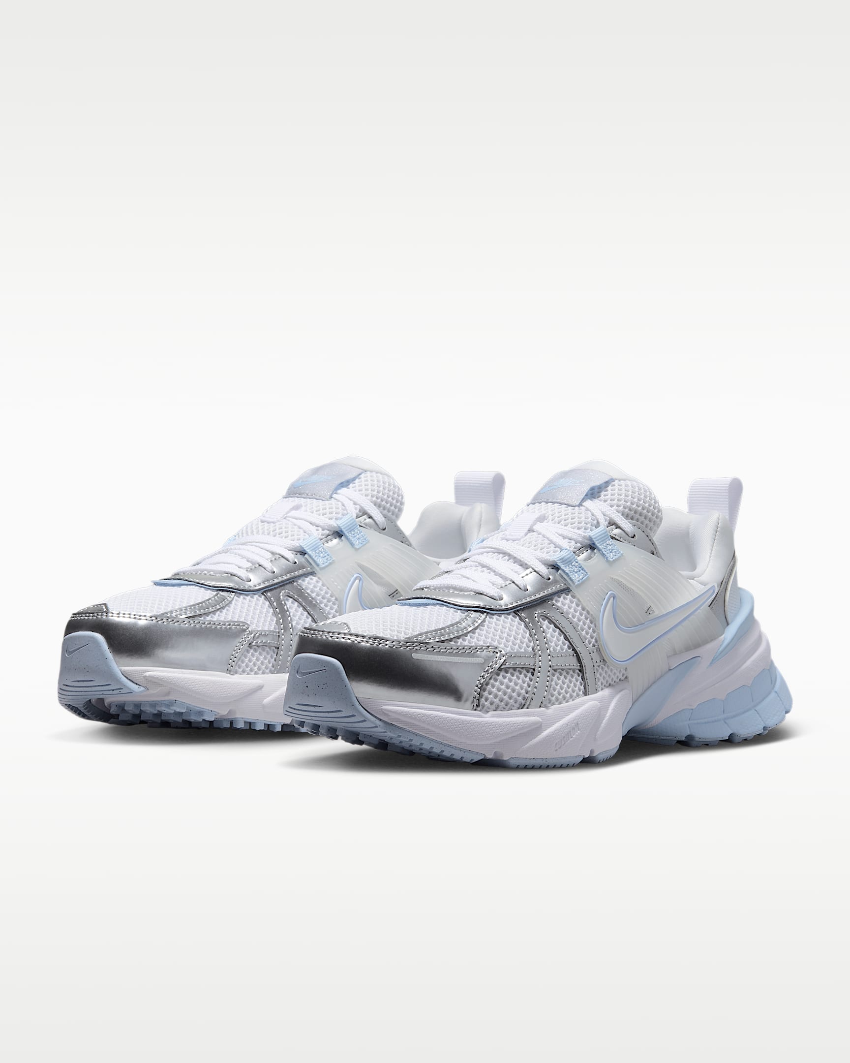 Nike V2K Run – White / Silver / Light Blue Mesh Athletic Sneakers